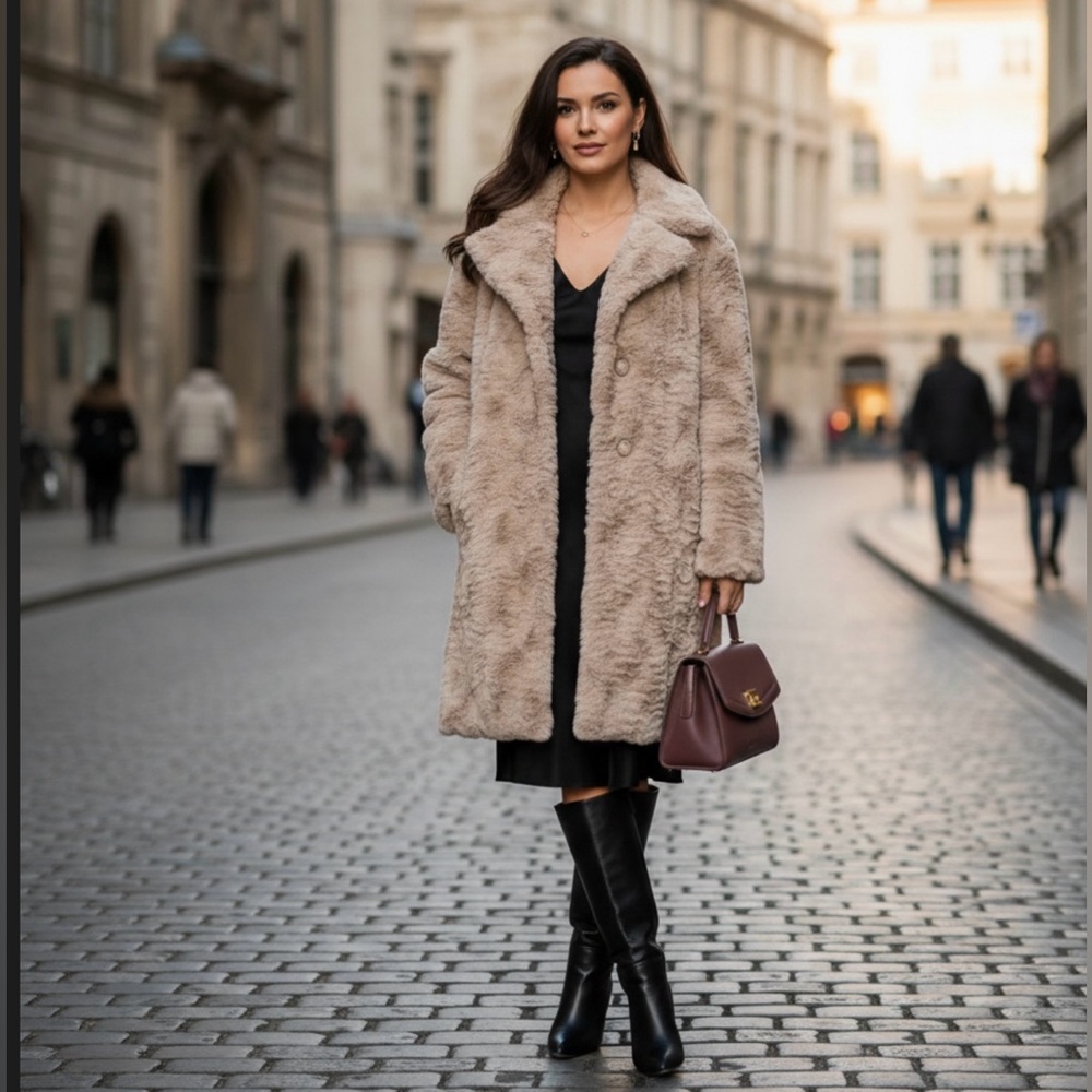 Kenneth Cole Tan Teddy Jacket Plush Faux Fur